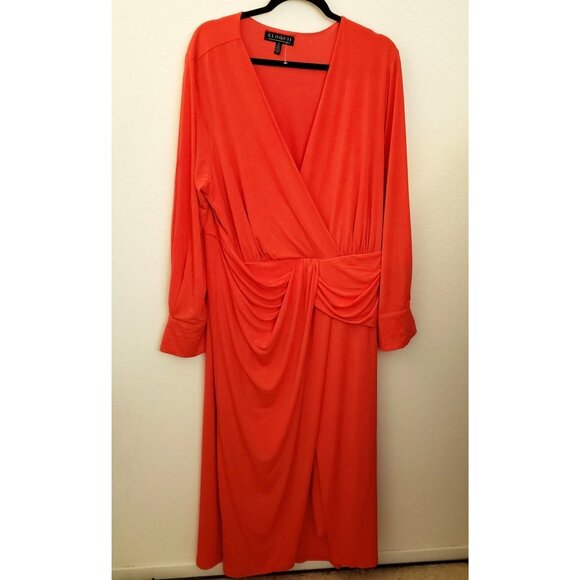 Eloquii Red V Neck Draped Front Cocktail Long Sleeve Maxi Dress 24 NWOT - Picture 1 of 8